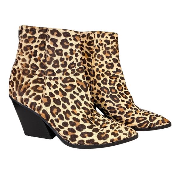 Dolce Vita Issa Women's Leopard Print Calf Hair Fur Pointed Toe Booties Size 8.5 - Picture 1 of 10